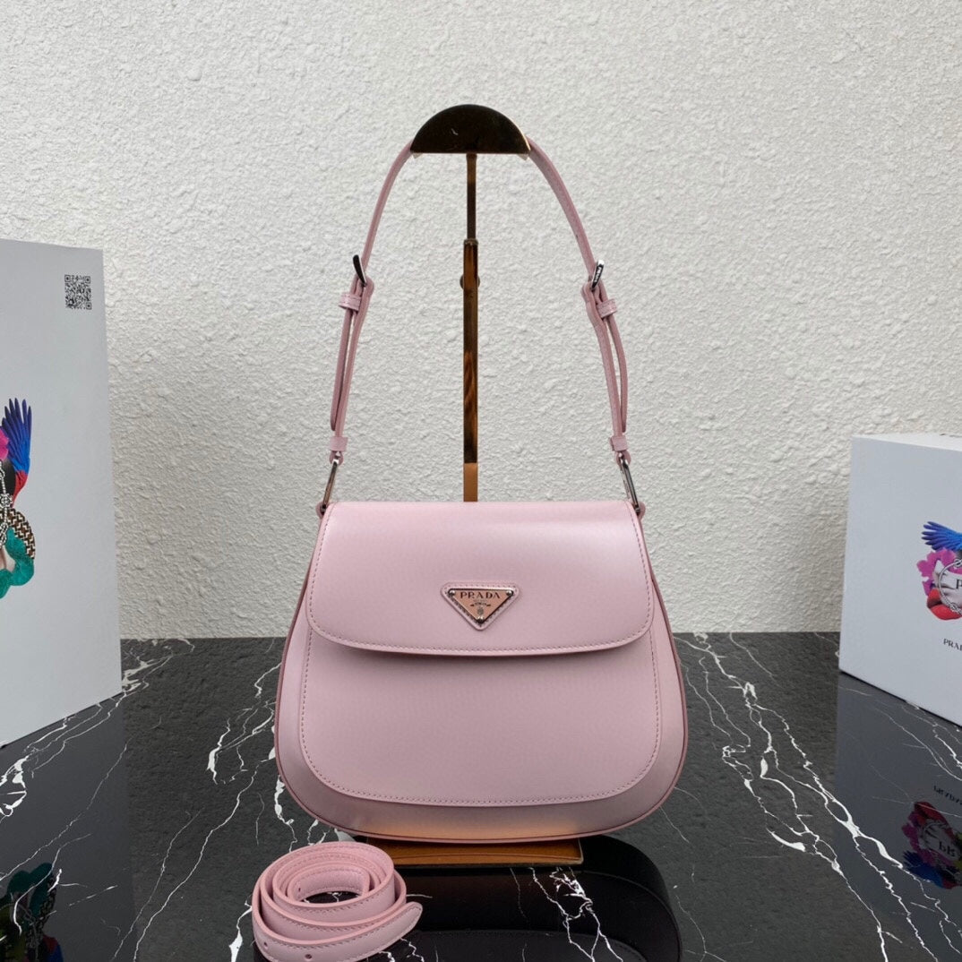 PRADA CLEO 24 PINK BRUSHED LEATHER SHOULDER BAG