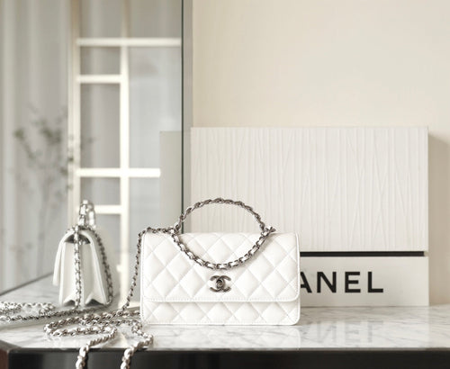 CHANEL WOC 18.5 WHITE LAMBSKIN SILVER HARDWARE