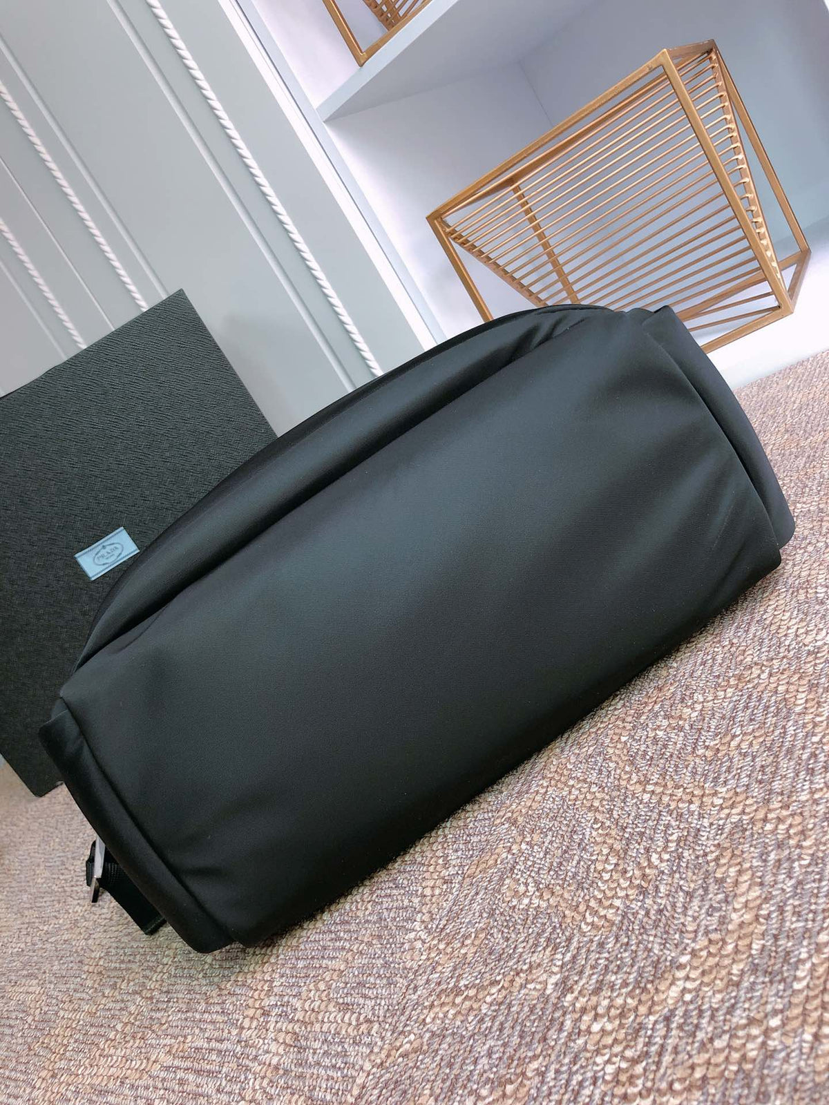 PRADA TOTE BAG 38 IN BLACK RE-NYLON AND SAFFIANO LEATHER TRIM