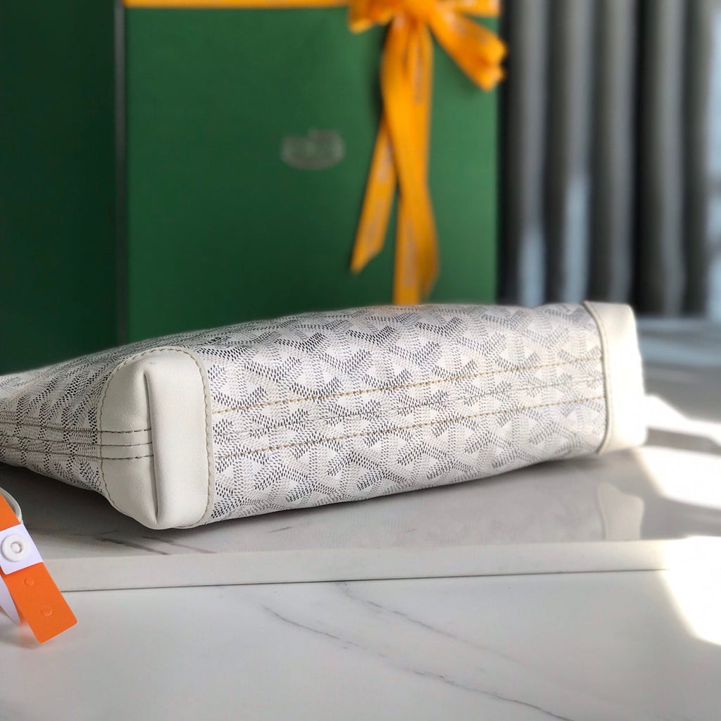 CONTI POUCH 24 IN WHITE LAMBSKIN AND GOYARDINE CANVAS
