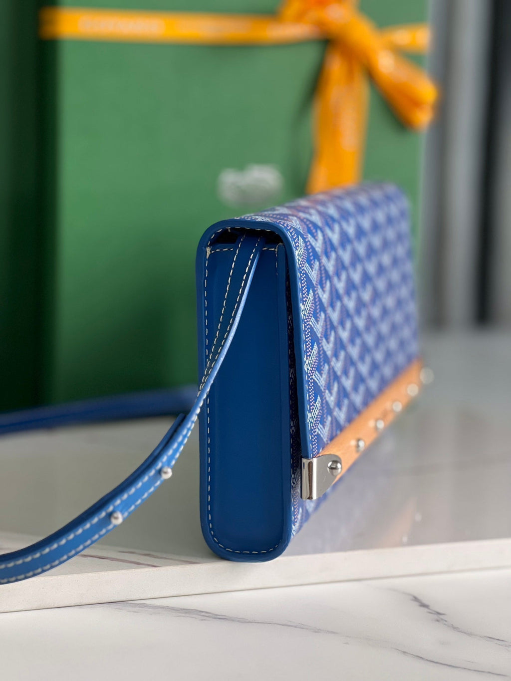 MONTE-CARLO PM CLUTCH 25 IN SAPPHIRE BLUE GOYARDINE CANVAS
