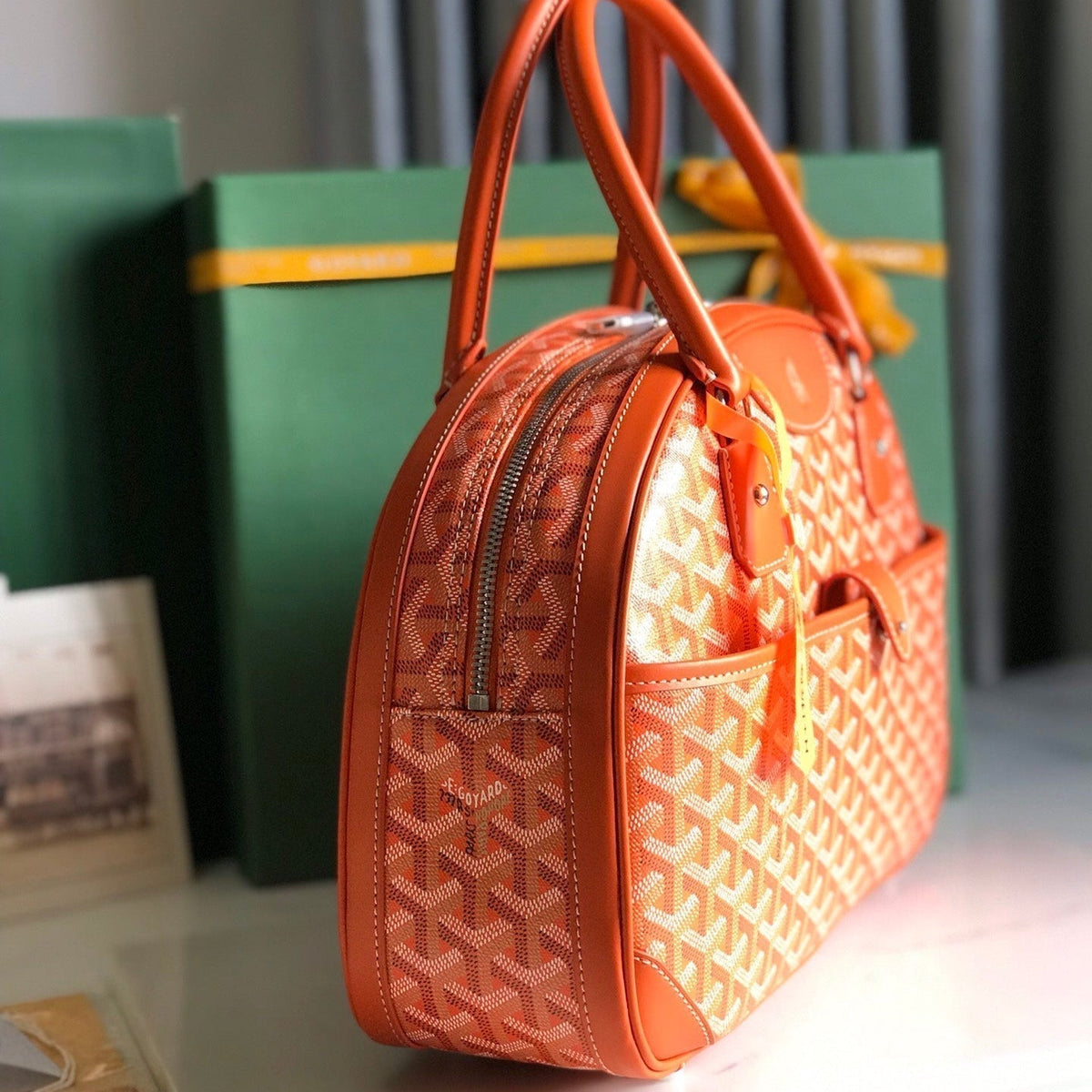 SAINT JEANNE BAG 35 IN RED ORANGE GOYARDINE CANVAS AND CALFSKIN