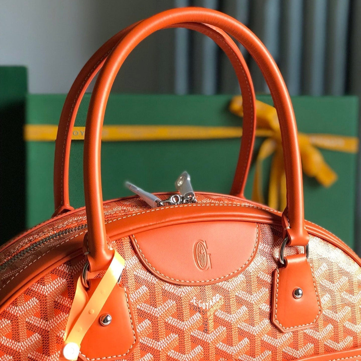 SAINT JEANNE BAG 35 IN RED ORANGE GOYARDINE CANVAS AND CALFSKIN