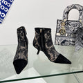 DIOR 25S POINTED-TOE ANKLE BOOTS 50 MM IN BLACK MESH TULLE AND SUEDE