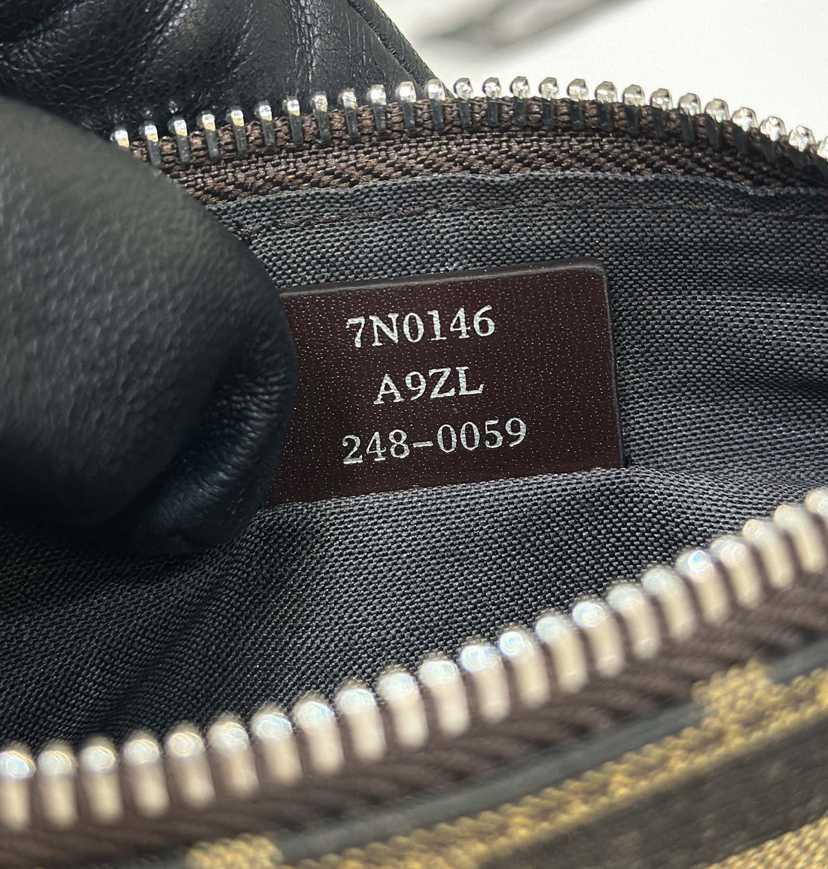 SHOULDER BAG 19 WITH FF MOTIF IN BROWN JACQUARD FABRIC