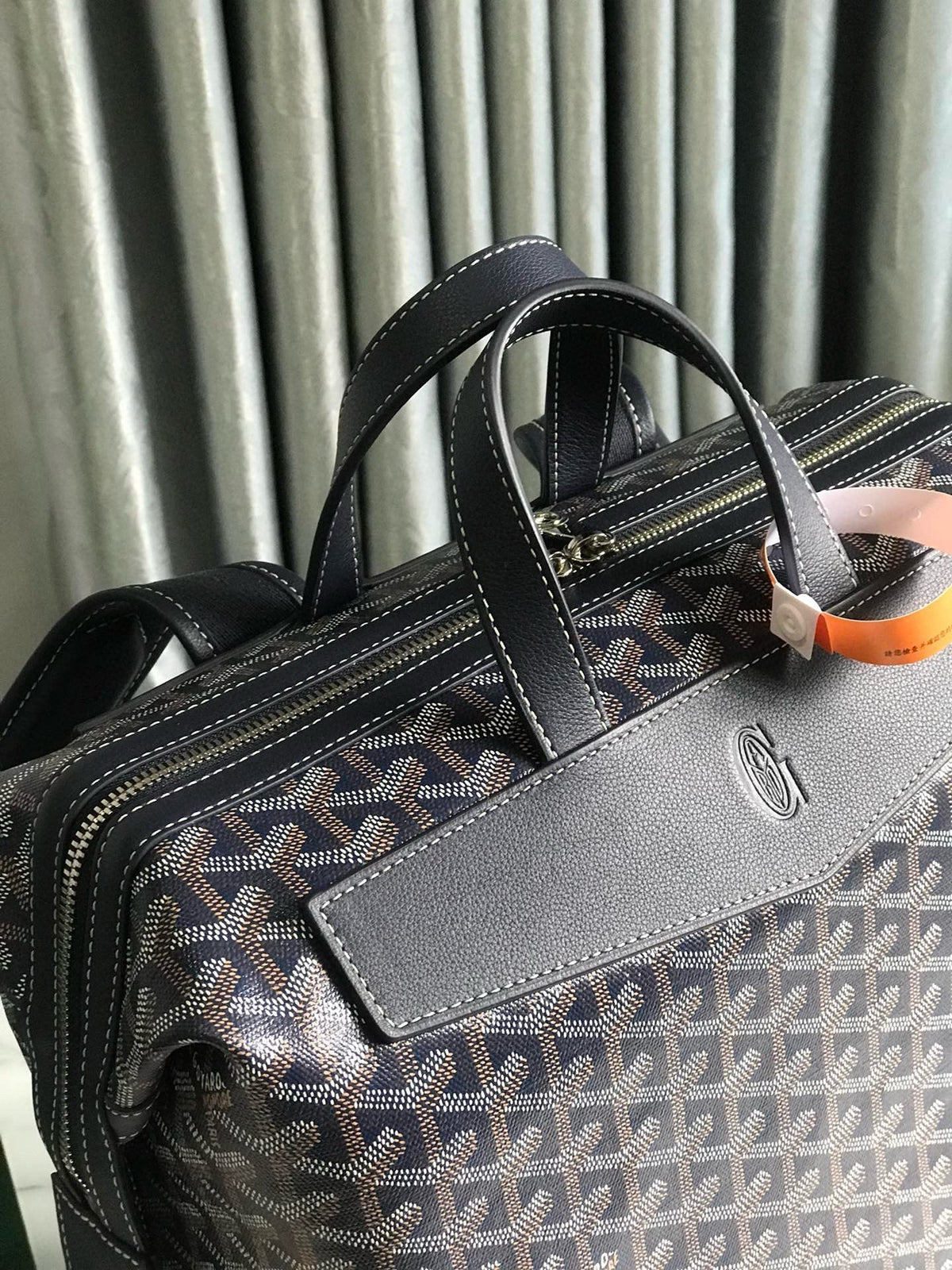 CISALPIN BACKPACK 43 IN NAVY BLUE GOYARDINE CANVAS AND CALFSKIN