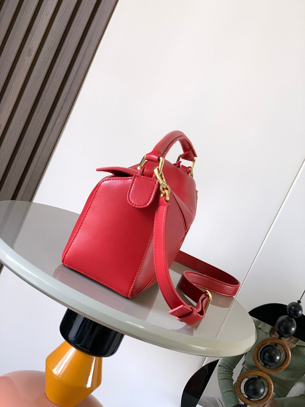 PUZZLE HANDBAG 24 IN RED CALFSKIN