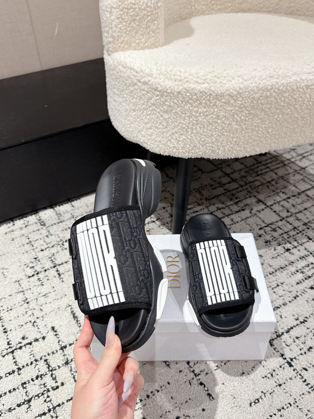 DIOR ADJUSTABLE STRAP SANDALS 25S 50 MM IN BLACK FABRIC MIX CALFSKIN STYLE 1