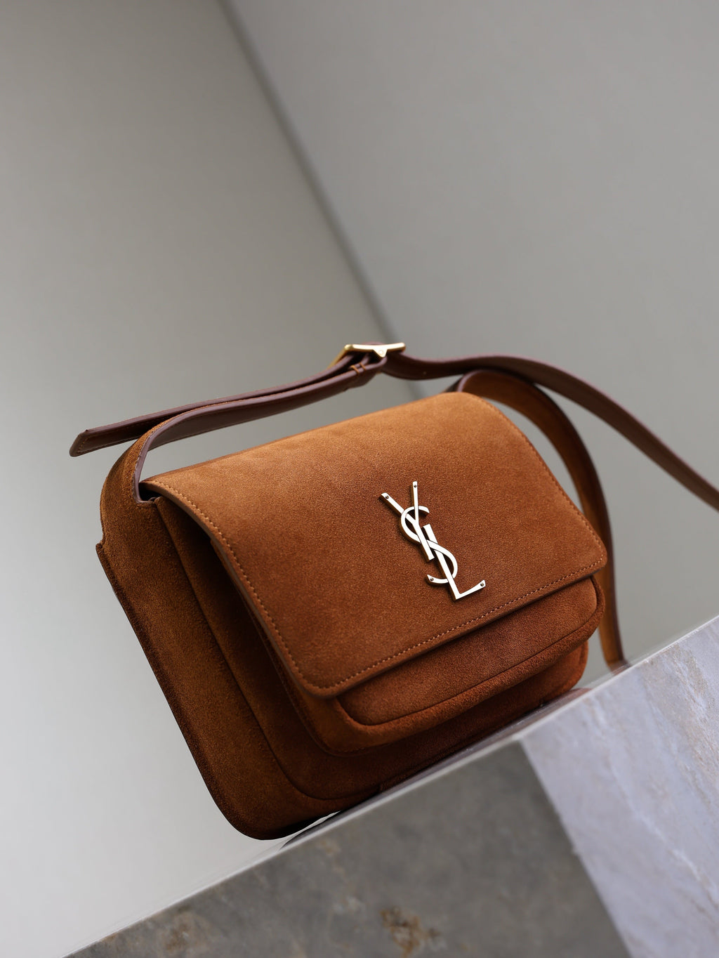 YSL 25S NIKI SATCHEL 22 IN DARK CARAMEL SUEDE GOLD HARDWRE