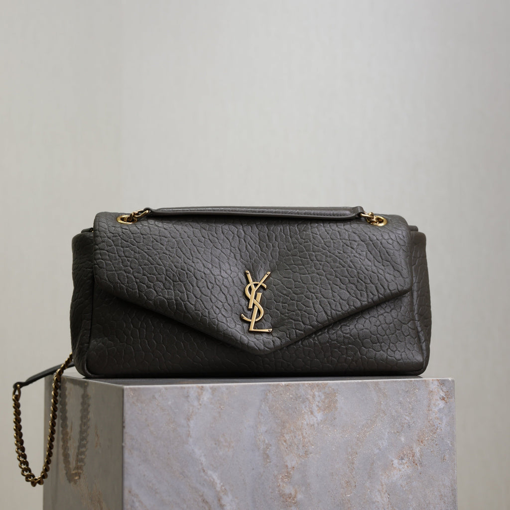YSL 25S CALYPSO 30 IN DARK OLIVE GRAINED CALFSKIN GOLD HARDWRE