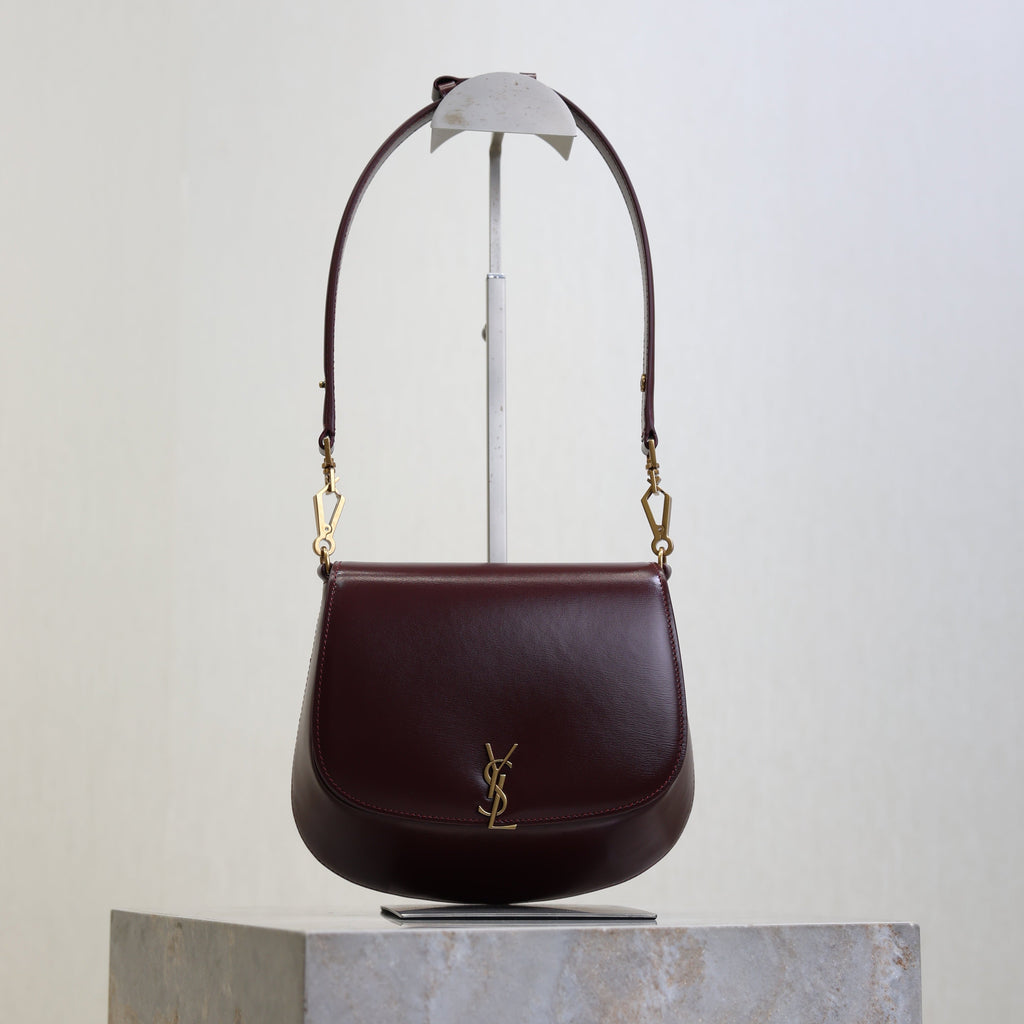 YSL 25S MINI VOLTAIRE 21 IN ROUGE CABERNET CALFSKIN SAINT LAURENT GOLD HARDWARE