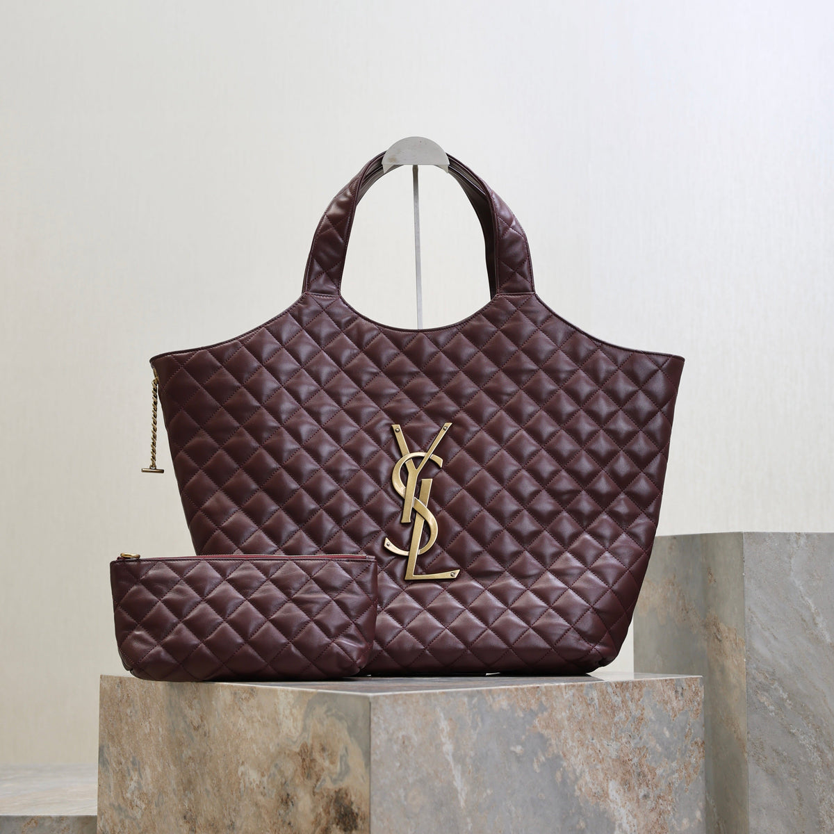 YSL 25S ICARE 27 IN ROUGE CABERNET QUILTED CALFSKIN GOLD HARDWRE