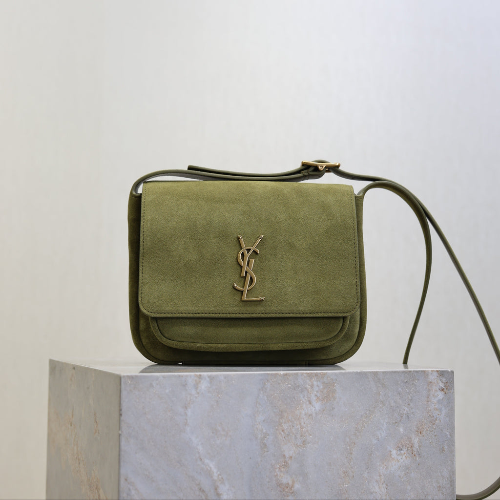 YSL 25S NIKI SATCHEL 22 IN BARLEY GREEN SUEDE GOLD HARDWRE