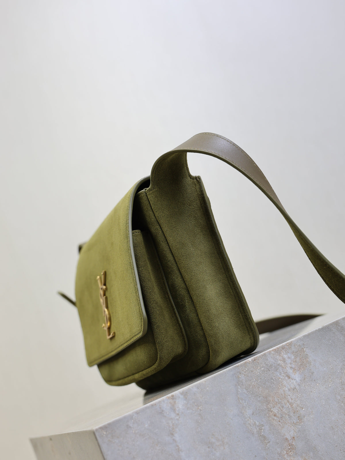 YSL 25S NIKI SATCHEL 22 IN BARLEY GREEN SUEDE GOLD HARDWRE