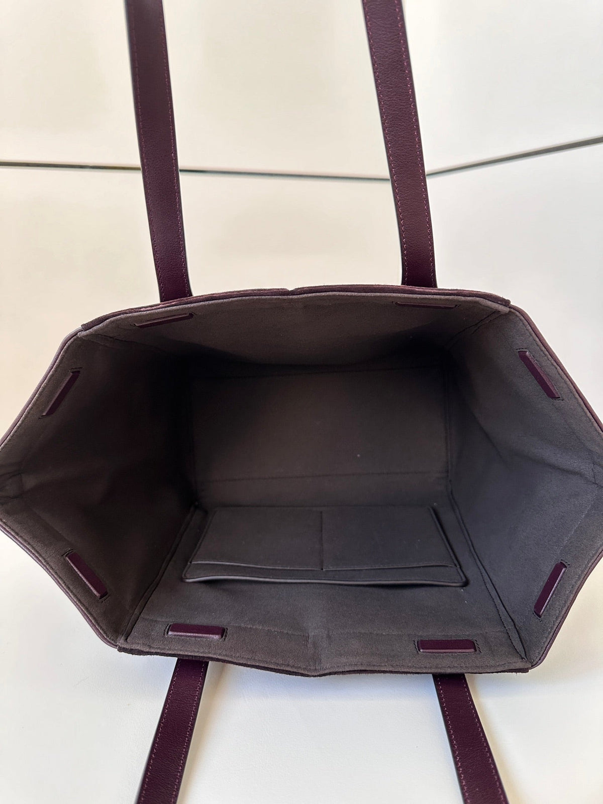 ORIGAMI MEDIUM 27 IN WINE RED LAMBSKIN AND SUEDE