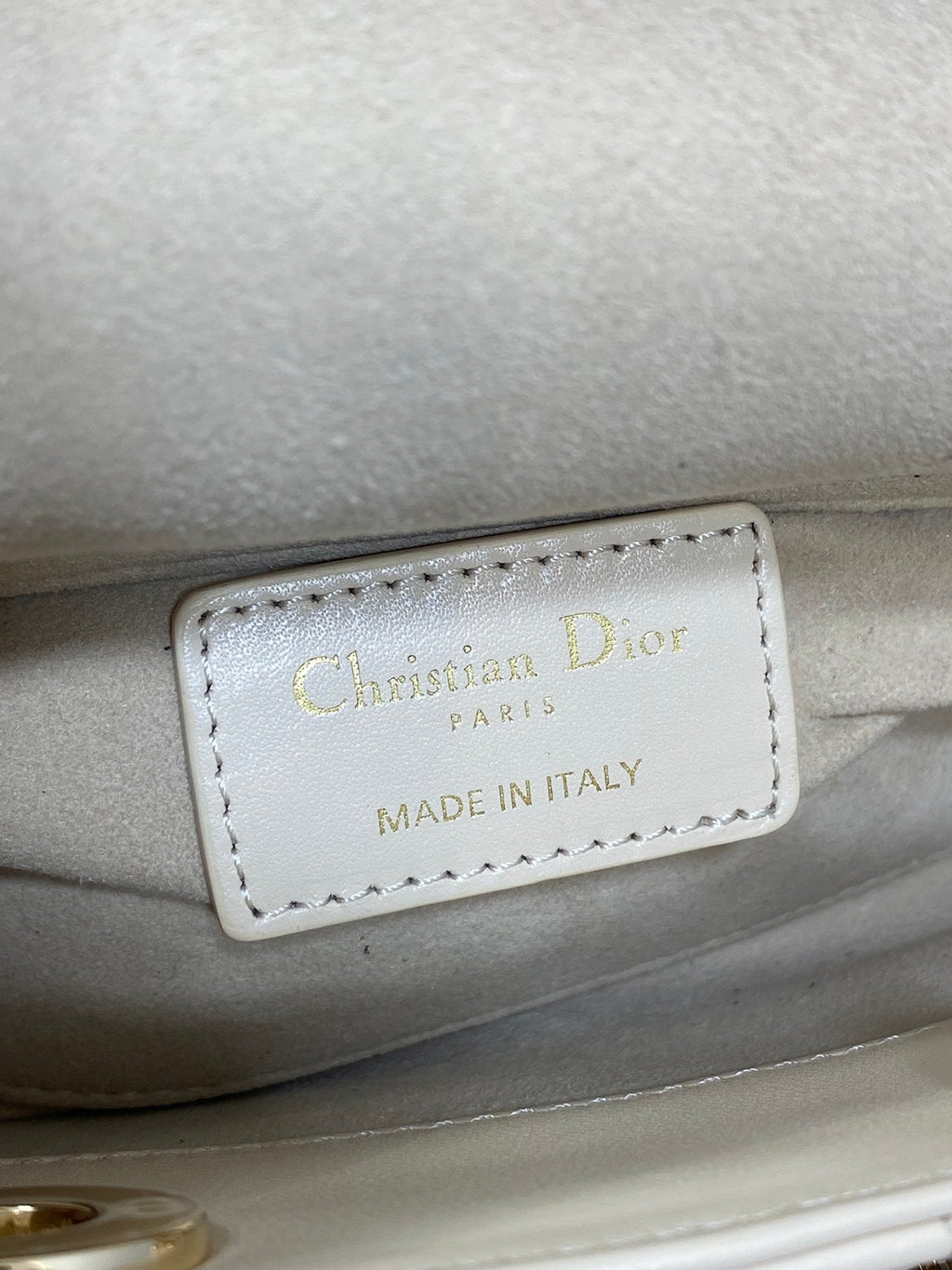DIOR 25S MICRO LADY D-JOY 16 IN BEIGE LAMBSKIN GOLD HARDWARE