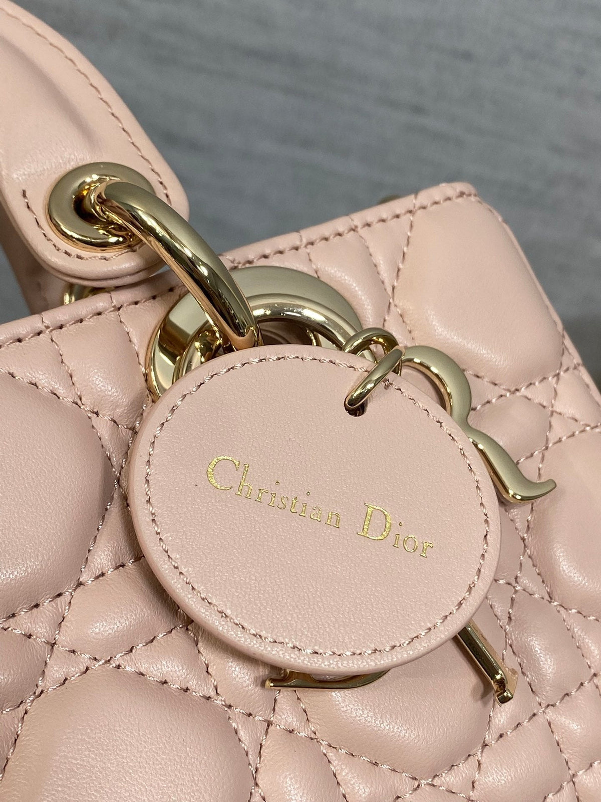 DIOR 25S MICRO LADY D-JOY 19 IN BABY PINK CALFSKIN GOLD HARDWRE