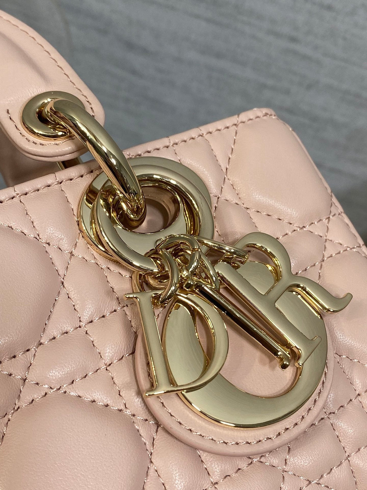 DIOR 25S MICRO LADY D-JOY 19 IN BABY PINK CALFSKIN GOLD HARDWRE