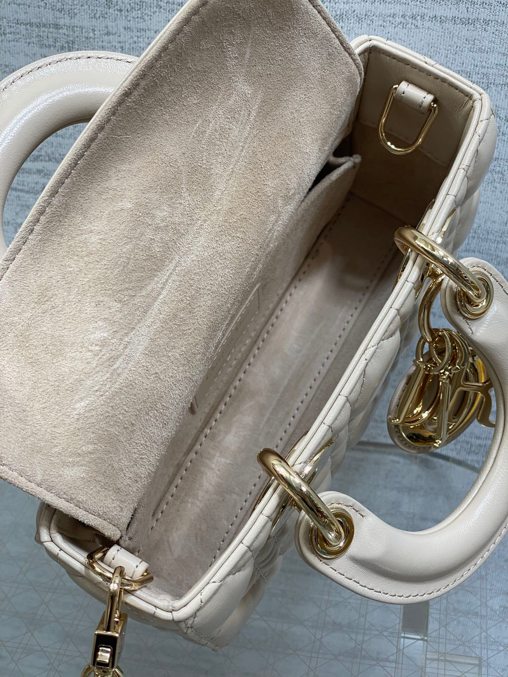 DIOR 25S MICRO LADY D-JOY 19 IN BEIGE CALFSKIN GOLD HARDWRE