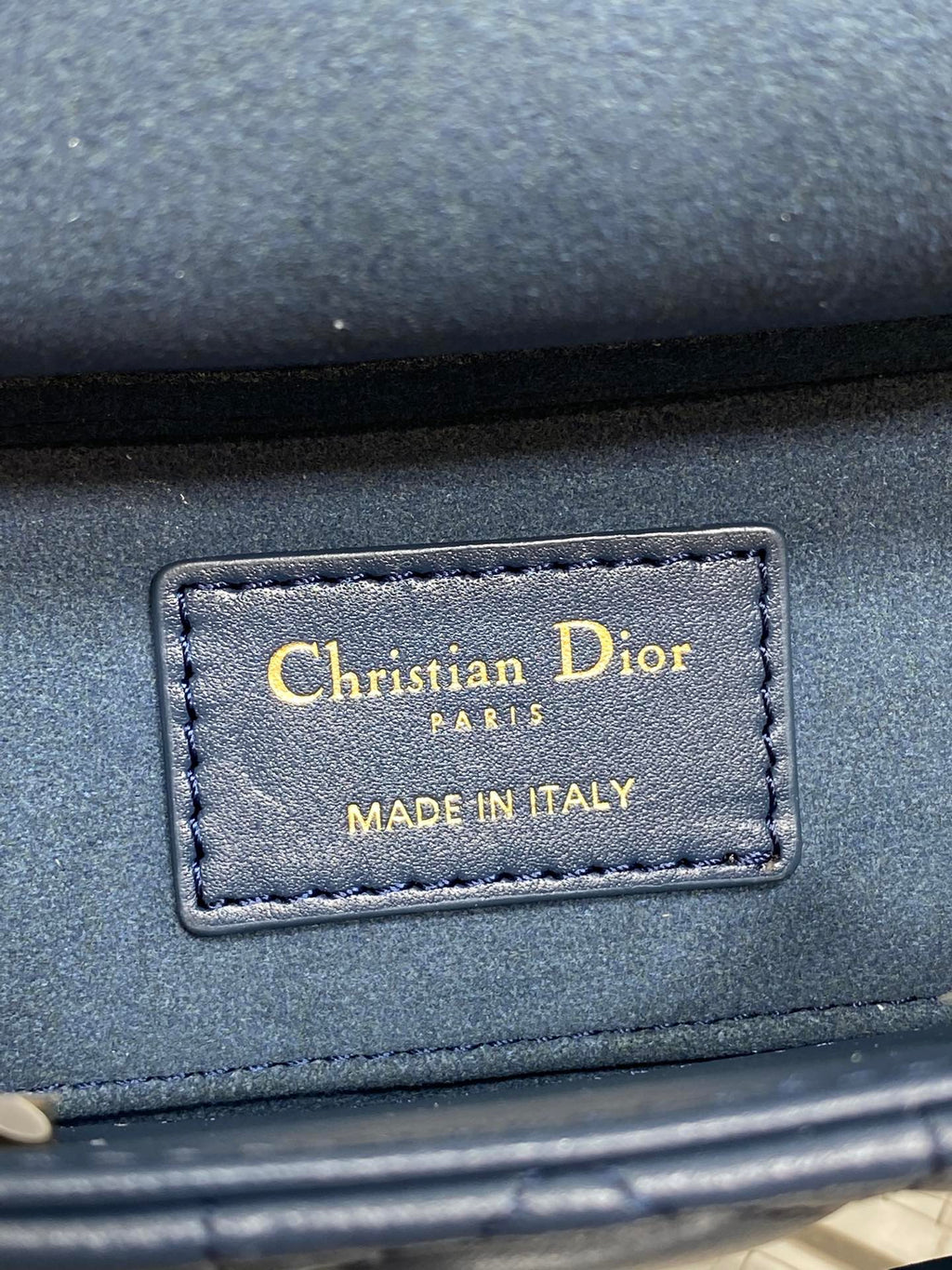 DIOR 25S SMALL LADY D‑JOY BAG 19 IN DARK BLUE CANNAGE CALFSKIN GOLD HARDWRE
