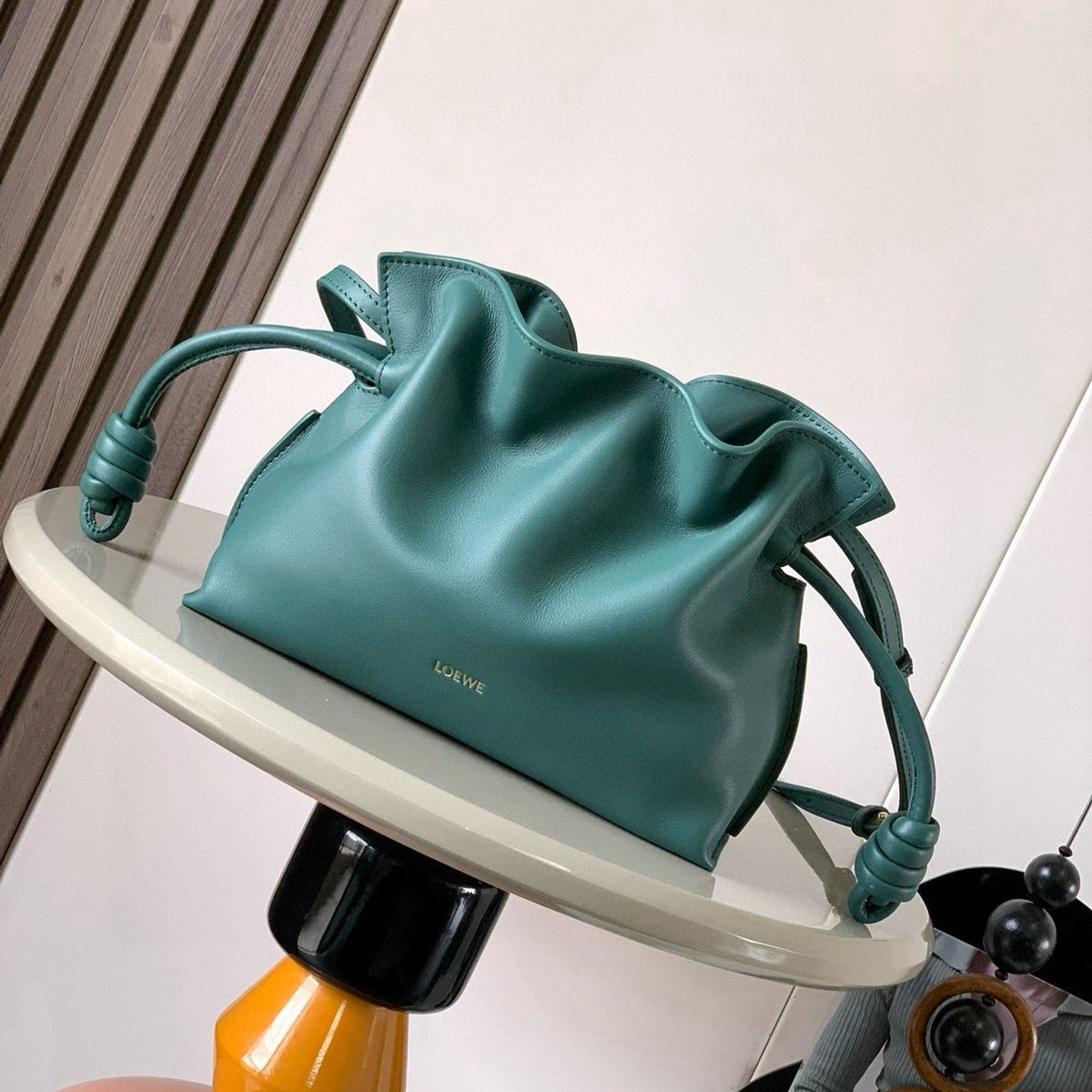 LOEWE 25S MEDIUM FLAMENCO CLUTCH BAG 23 IN DEEP TEAL CALFSKIN