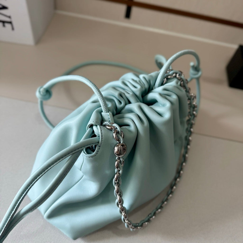 LOEWE 25S FLAMENCO PURSE 30 IN PALE AQUA NAPPA LEATHER SILVER HARDWARE