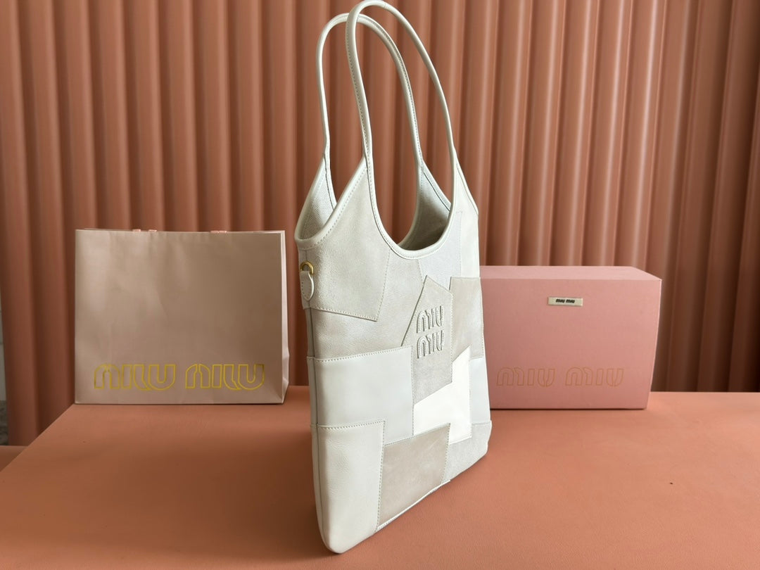 IVY TOTE BAG 60 IN CHALK WHITE PATCHWORK CALFSKIN