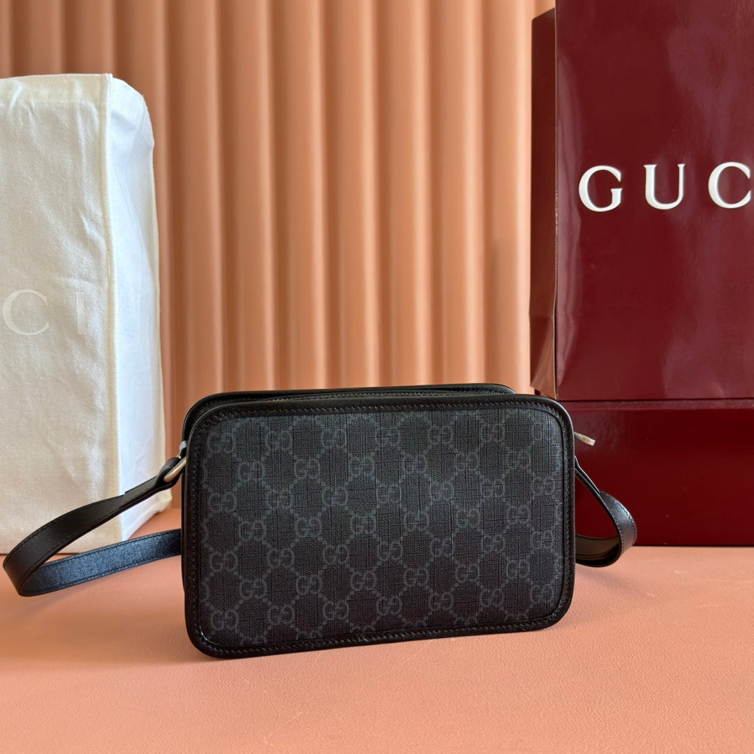 GUCCI MINI BAG 22 GREY AND BLACK WITH INTERLOCKING G IN CANVAS