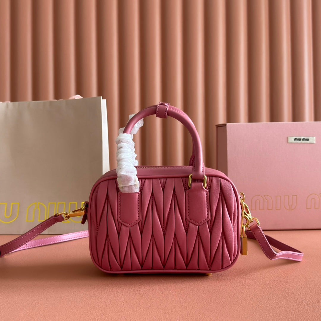 MIUMIU 26S ARCADIE MATELASSE BAG 19 IN DUSTY ROSE PINK CALFSKIN GOLD HARDWARE