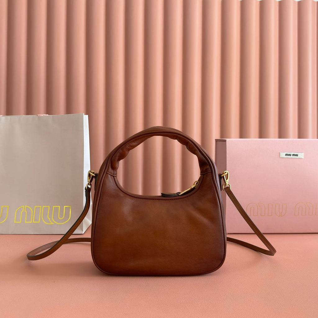 MIUMIU 26S WANDER BAG 20 IN BROWN CALFSKIN GOLD HARDWARE
