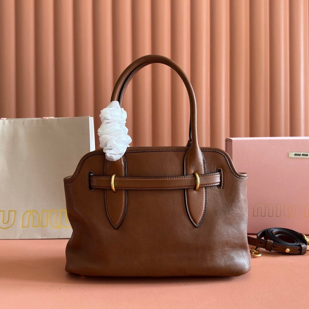 MIUMIU 26S BORSA AVENTURE BAG 30 IN TAN BROWN CALFSKIN GOLD HARDWARE