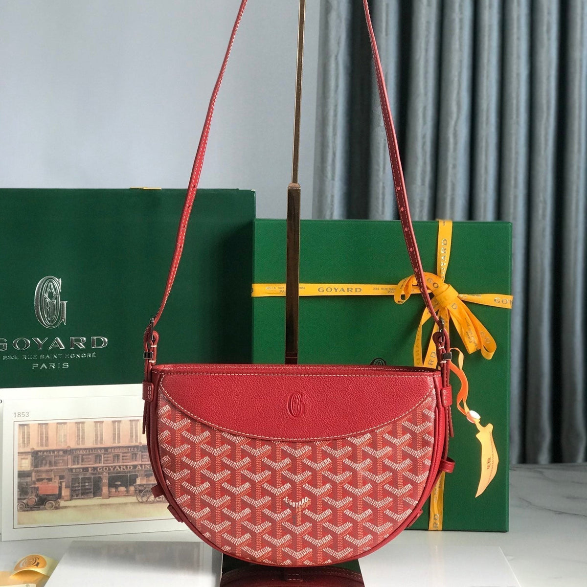 HIRONDELLE BAG 25 IN CLASSIC RED LAMBSKIN AND GOYARDINE CANVAS