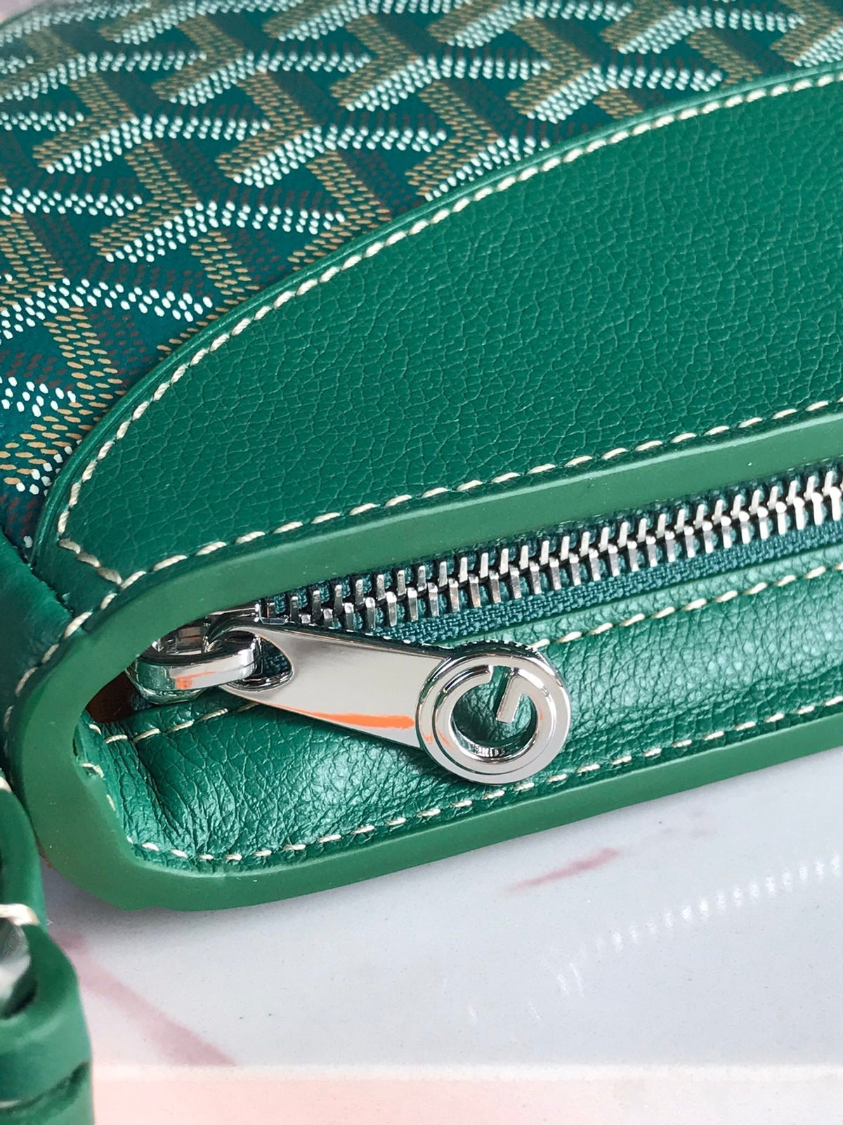 HIRONDELLE BAG 25 IN GREEN LAMBSKIN AND GOYARDINE CANVAS