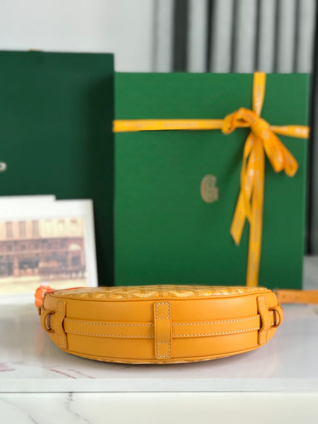 HIRONDELLE BAG 25 IN YELLOW LAMBSKIN AND GOYARDINE CANVAS