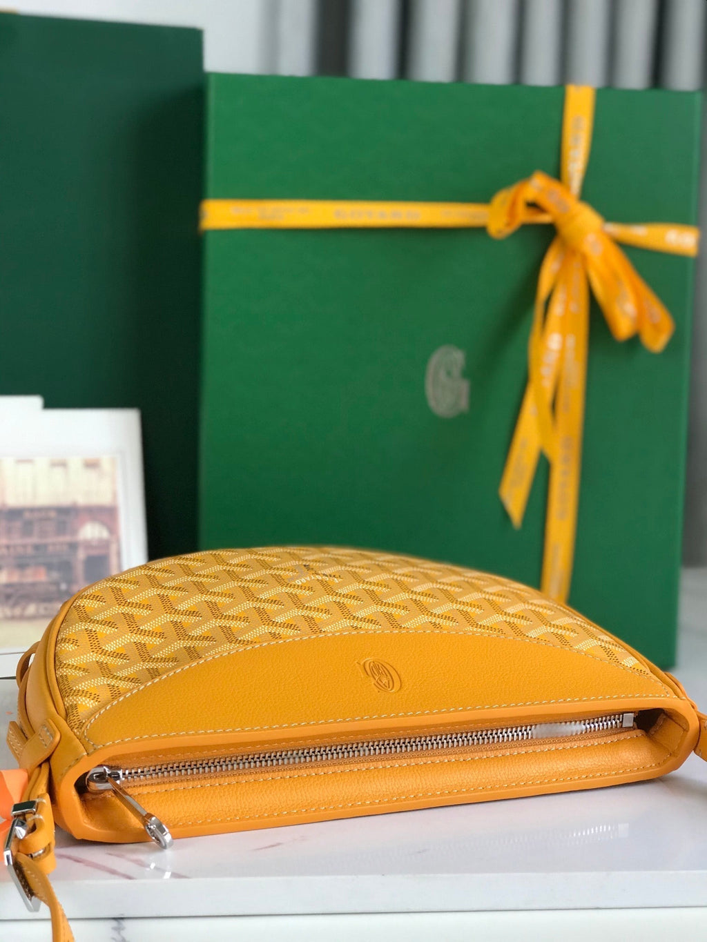 HIRONDELLE BAG 25 IN YELLOW LAMBSKIN AND GOYARDINE CANVAS