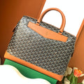CISALPIN DOCUMENT CASE 39 IN BLACK GOYARDINE CANVAS AND TAN CALFSKIN