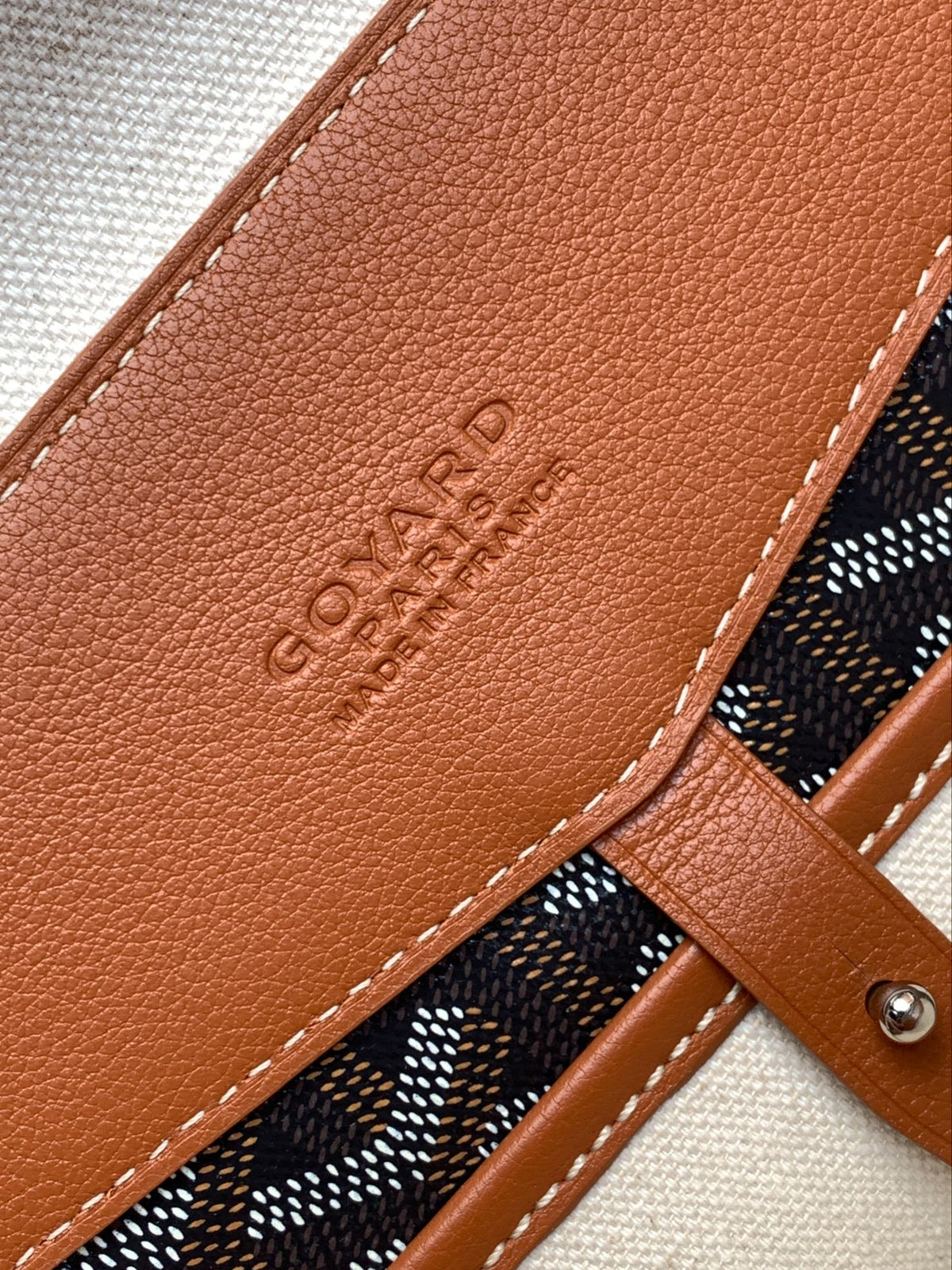 CISALPIN DOCUMENT CASE 39 IN BLACK GOYARDINE CANVAS AND TAN CALFSKIN