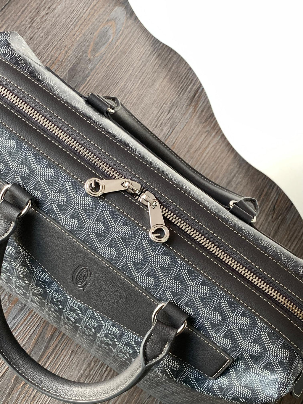 CISALPIN DOCUMENT CASE 39 IN GRAY GOYARDINE CANVAS AND CALFSKIN