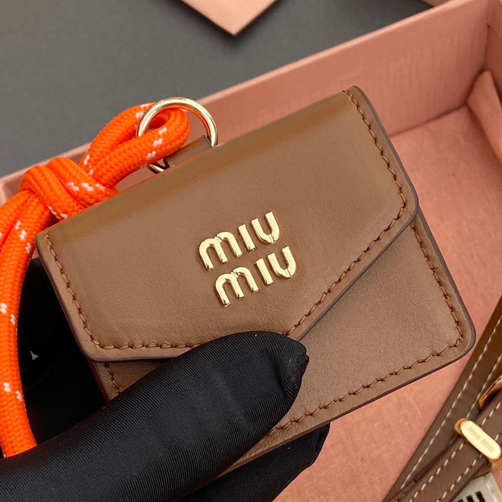 MICRO BAG 7 IN TAWNY BROWN SMOOTH LAMBSKIN ORANGE STRAP