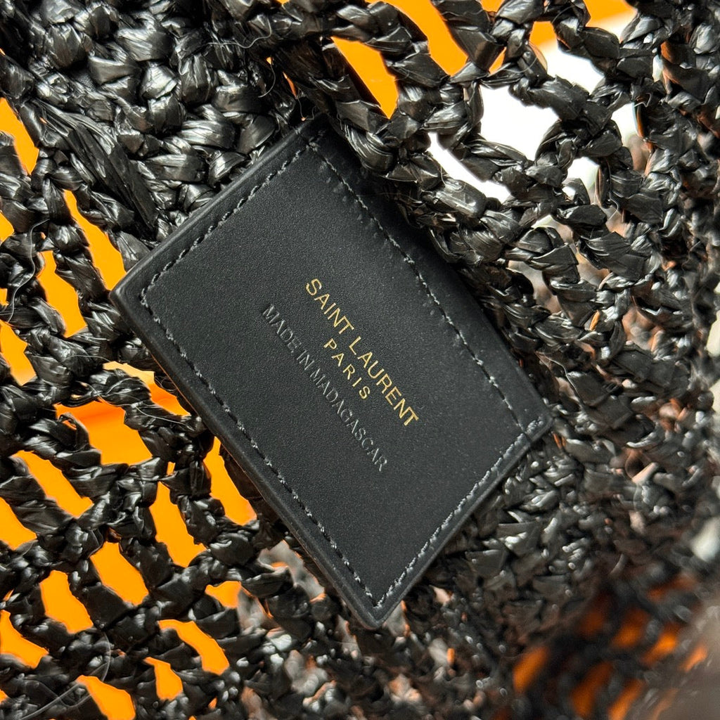 TOTE BAG 40 IN BLACK RAFFIA GOLD LOGO