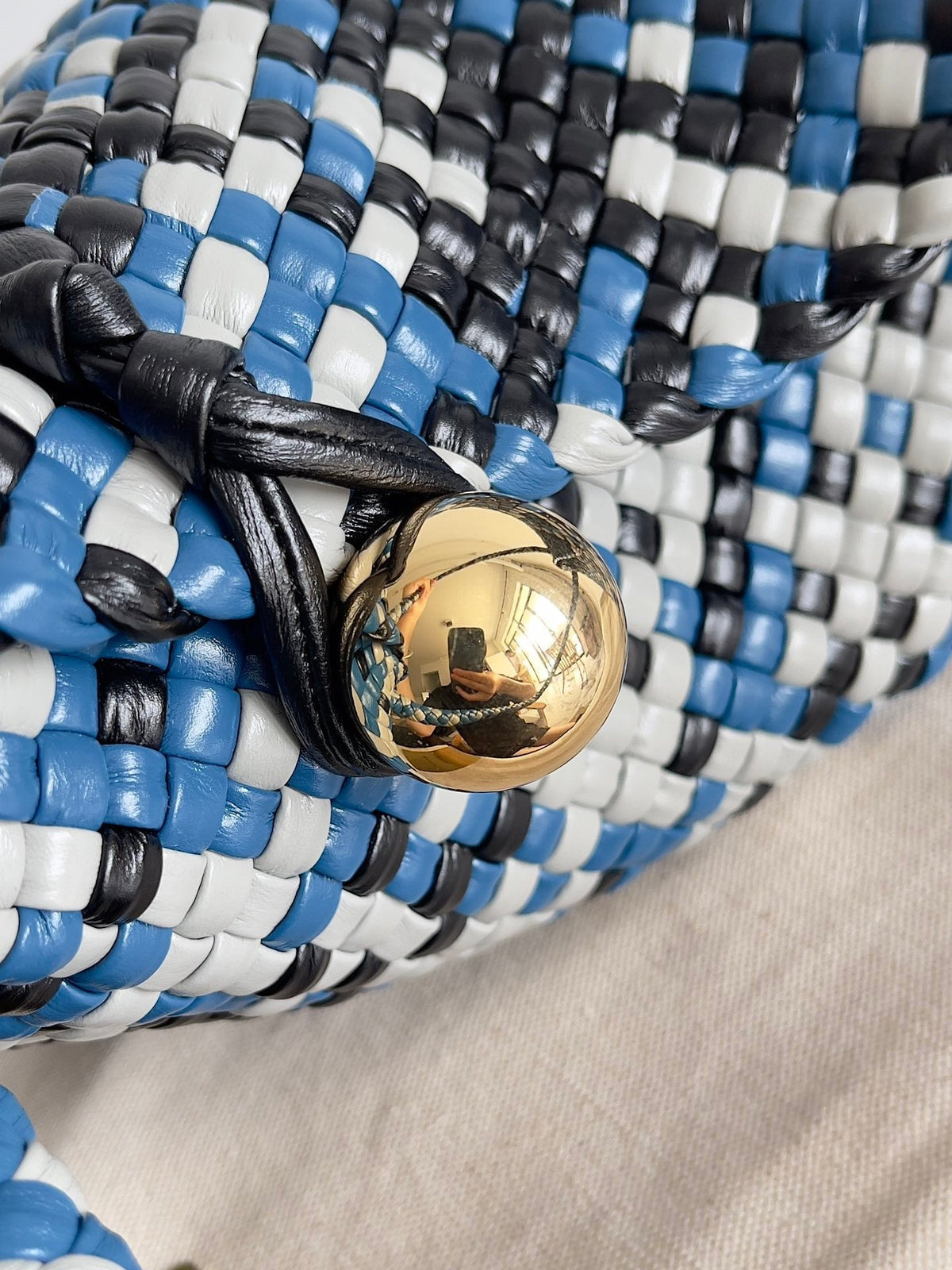 TOSCA SHOULDER BAG 27 IN BLUE MIX BLACK AND WHITE LAMBSKIN
