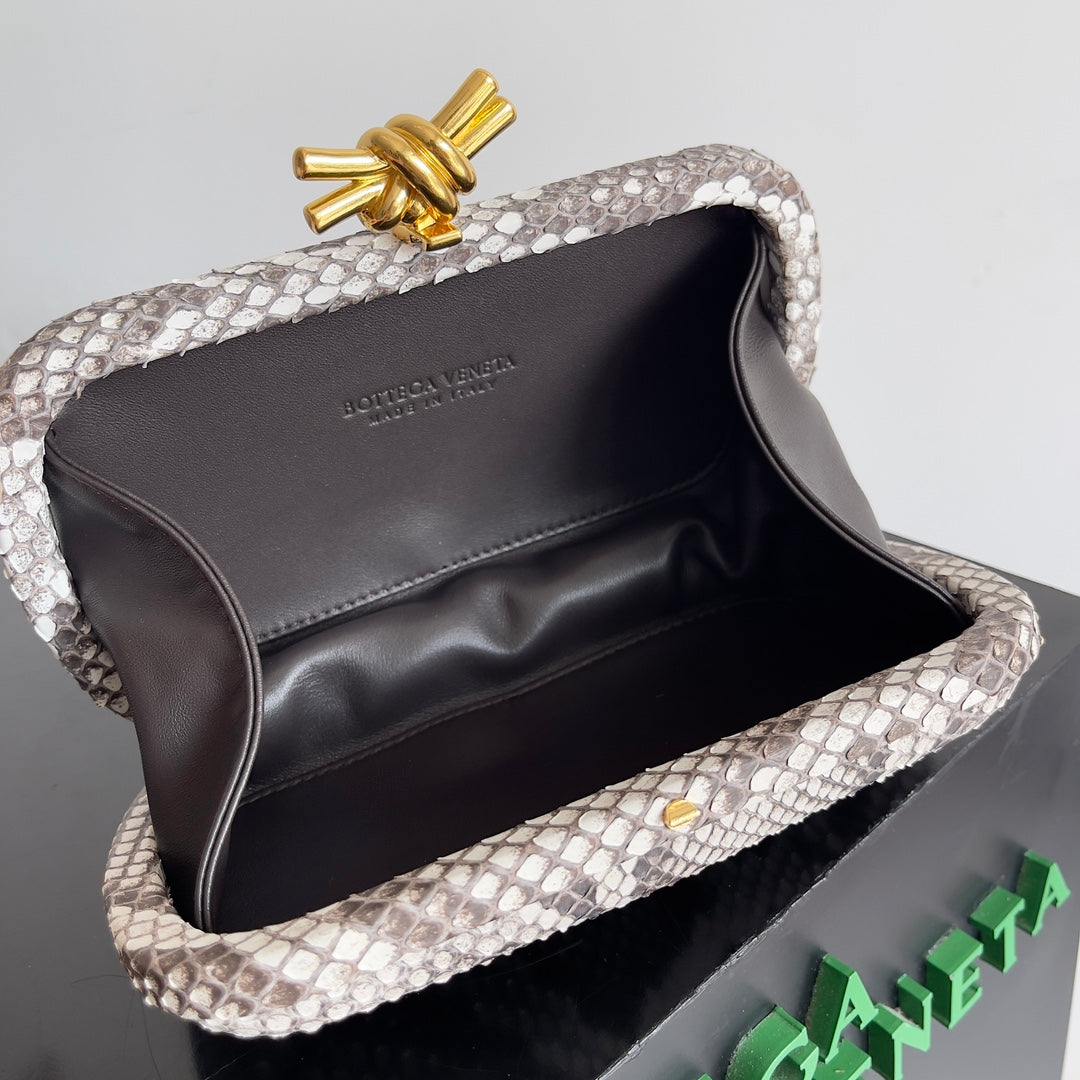 KNOT CHAIN CLUTCH 20.5 IN SNAKE PATTERN CALFSKIN