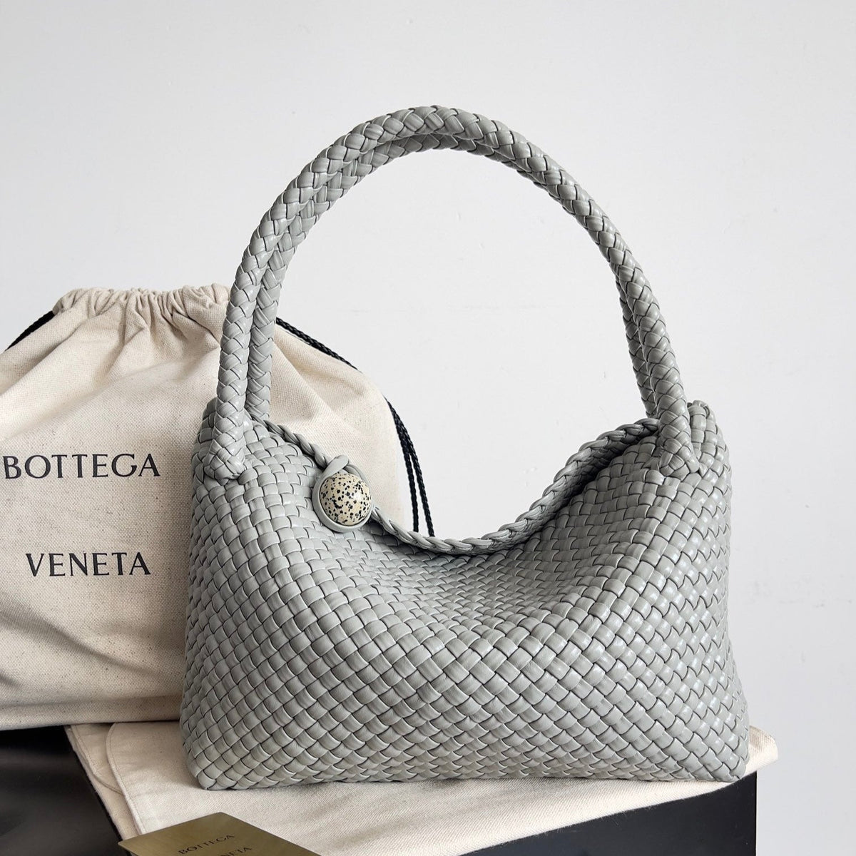 TOSCA SHOULDER BAG 27 IN AGATE GREY LAMBSKIN WITH DALMATA STONE DETAIL