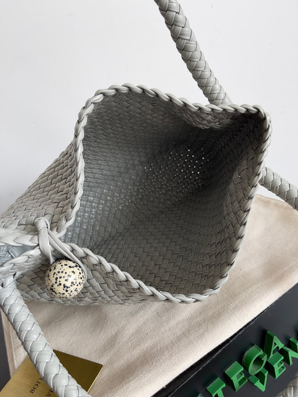 TOSCA SHOULDER BAG 27 IN AGATE GREY LAMBSKIN WITH DALMATA STONE DETAIL