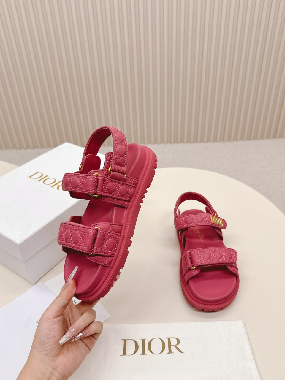 DIOR BACK-STRAP SANDALS 25S IN DARK PINK CALFSKIN
