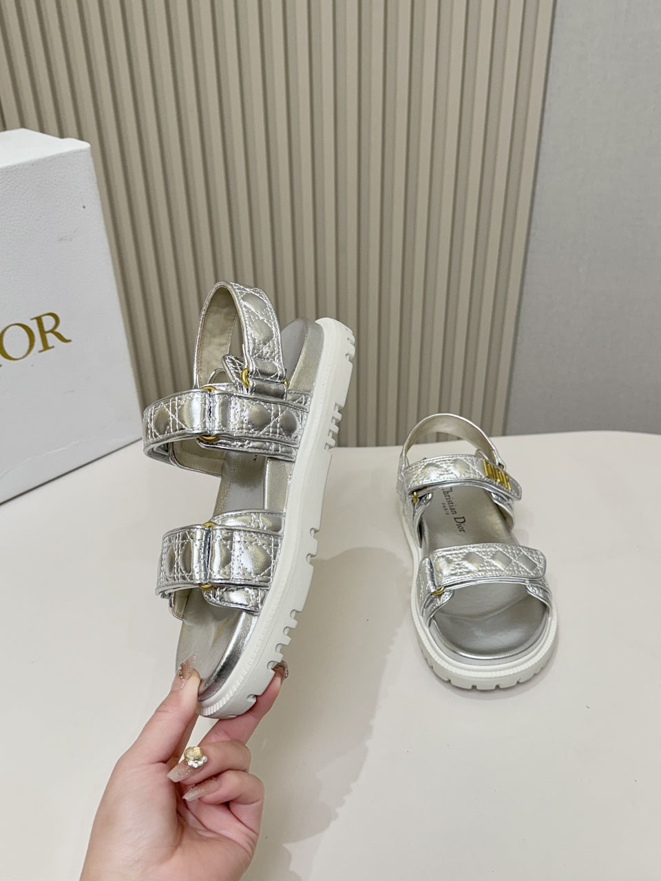 DIOR BACK-STRAP SANDALS 25S IN SILVER CALFSKIN