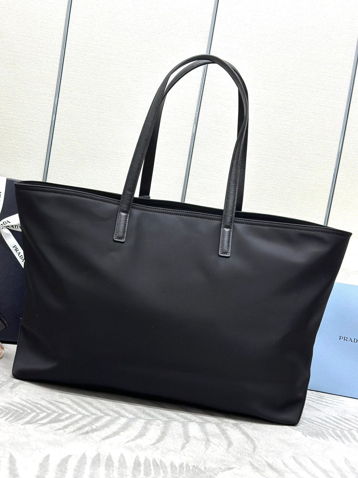 PRADA CLASSIC TOTE BAG 43 IN BLACK RE-NYLON FABRIC