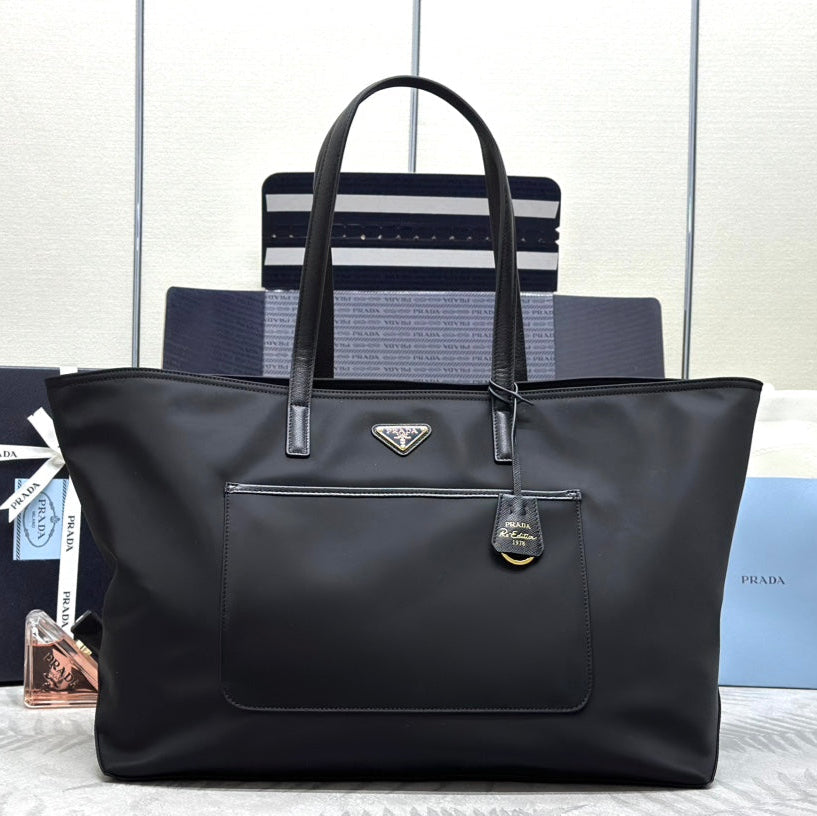PRADA CLASSIC TOTE BAG 43 IN BLACK RE-NYLON FABRIC