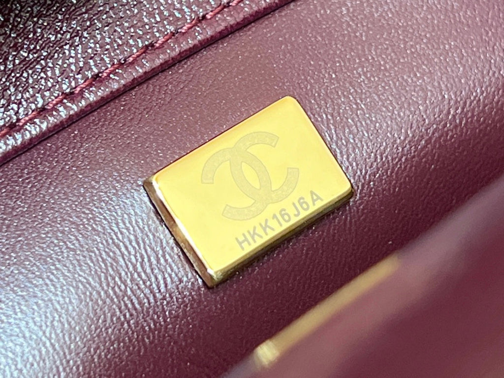 CHANEL TOP HANDLE 19 IN WINE RED LAMBSKIN GOLD HARDWARE
