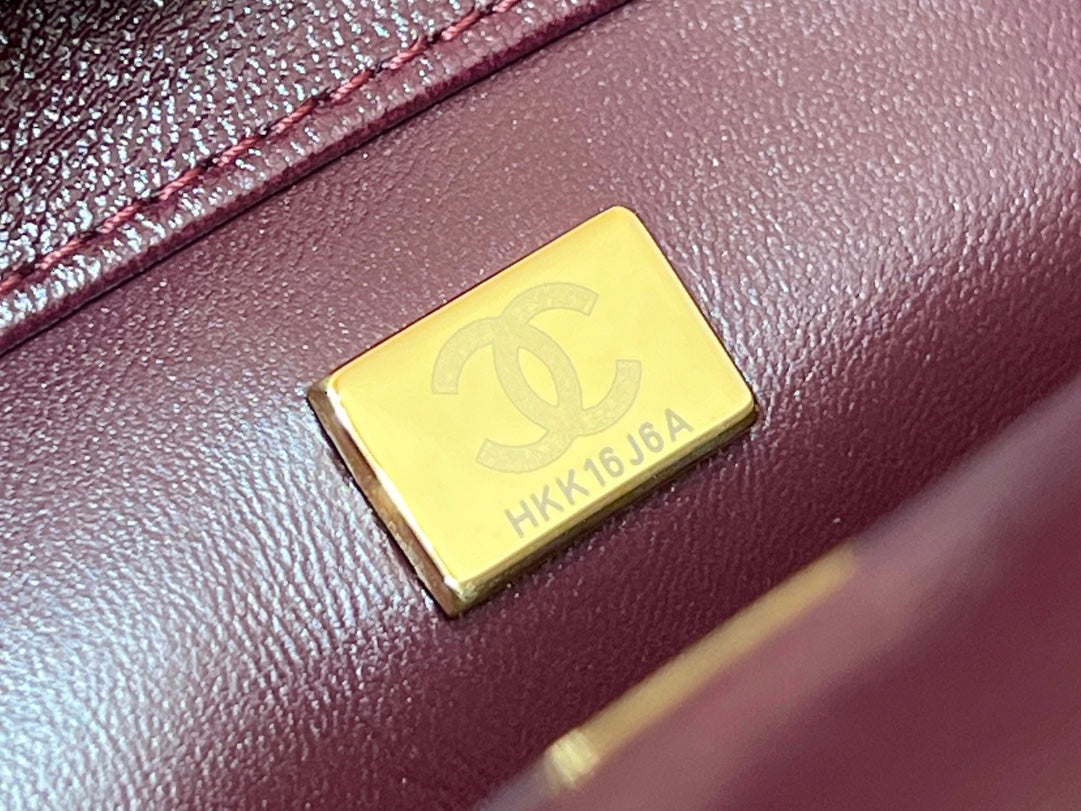 CHANEL TOP HANDLE 19 IN WINE RED LAMBSKIN GOLD HARDWARE